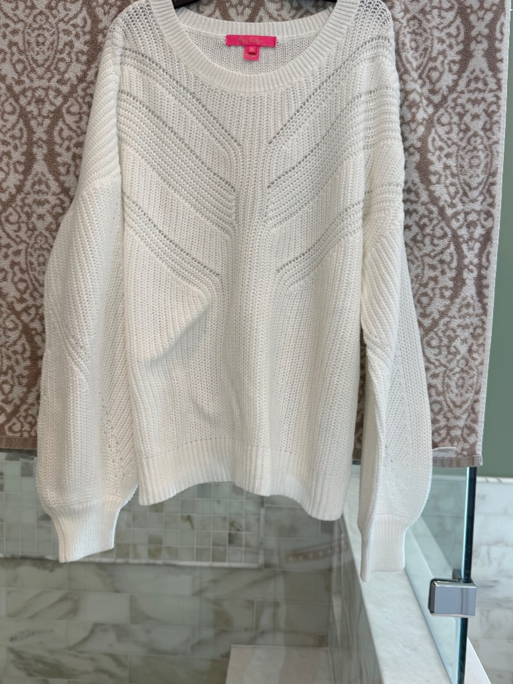 Lilly Pulitzer XL White 100% Cotton Textured Knit Sweater
